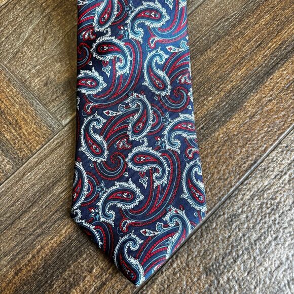 Christian Dior Men's 100% Silk Blue Red Paisley Print Tie Necktie - Picture 3 of 6